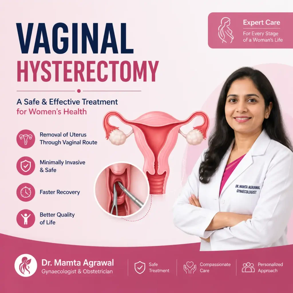 Vaginal hysterectomy surgery in Delhi by Dr Mamta Agrawal showing uterus removal procedure and minimally invasive treatment benefits