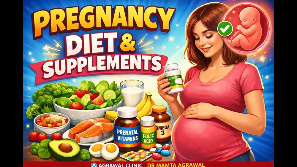 Pregnancy diet and supplements including prenatal vitamins folic acid and omega 3 for healthy pregnancy