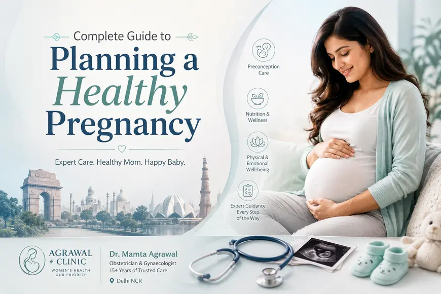 Complete guide to planning a healthy pregnancy featuring prenatal care, healthy diet, exercise, vitamins, and pregnancy planning by Dr. Mamta Agrawal at Agrawal Clinic.