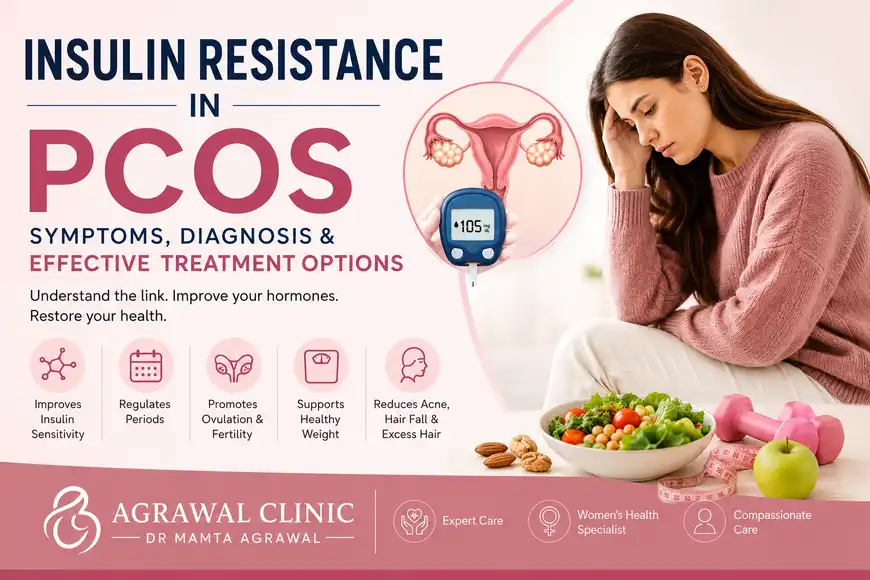 nsulin resistance in PCOS showing symptoms, diagnosis, healthy diet, exercise, and effective treatment options.