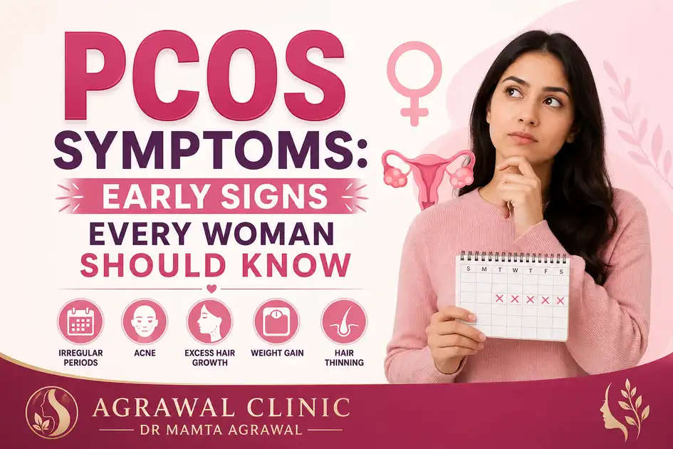 PCOS symptoms early signs every woman should know including irregular periods acne excess hair growth weight gain and hair thinning by Dr Mamta Agrawal