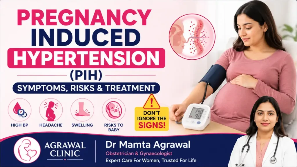 Pregnant woman checking blood pressure illustrating Pregnancy Induced Hypertension (PIH), symptoms, risks and treatment during pregnancy