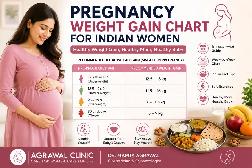 Pregnancy Weight Gain Chart for Indian Women showing recommended weight gain by BMI during pregnancy – Dr. Mamta Agrawal, Agrawal Clinic