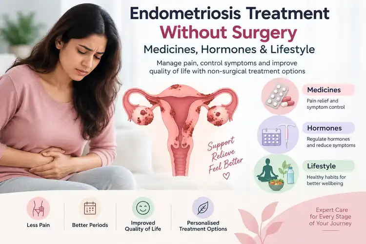 Endometriosis treatment without surgery showing medicines, hormonal treatment and lifestyle options