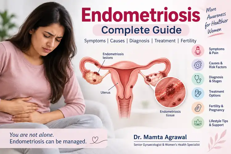 Endometriosis complete guide showing symptoms, causes, diagnosis, treatment and fertility